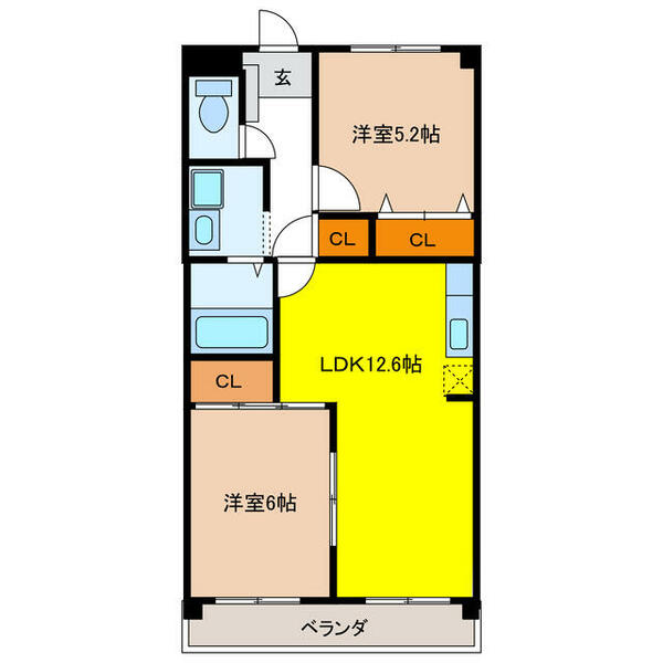 岐阜県岐阜市茜部菱野３丁目(賃貸マンション2LDK・4階・55.00㎡)の写真 その2