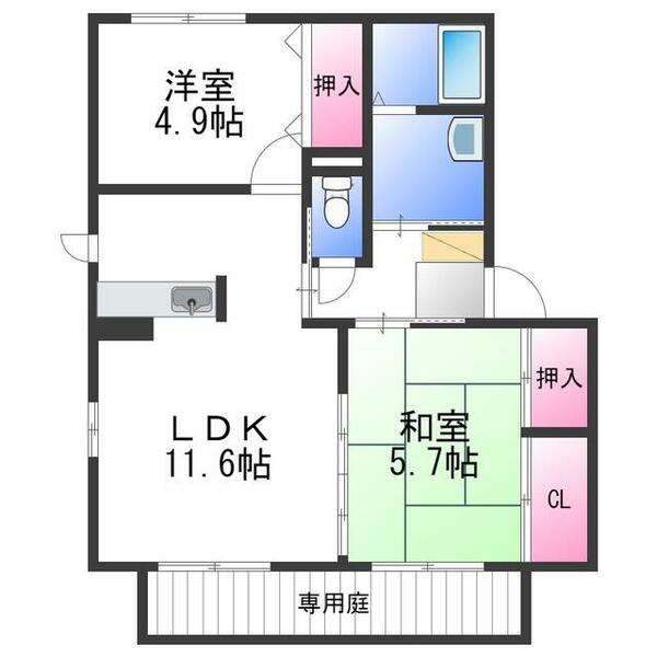 メゾン　エスポワールＢ｜大阪府岸和田市極楽寺町１丁目(賃貸アパート2LDK・1階・54.07㎡)の写真 その2