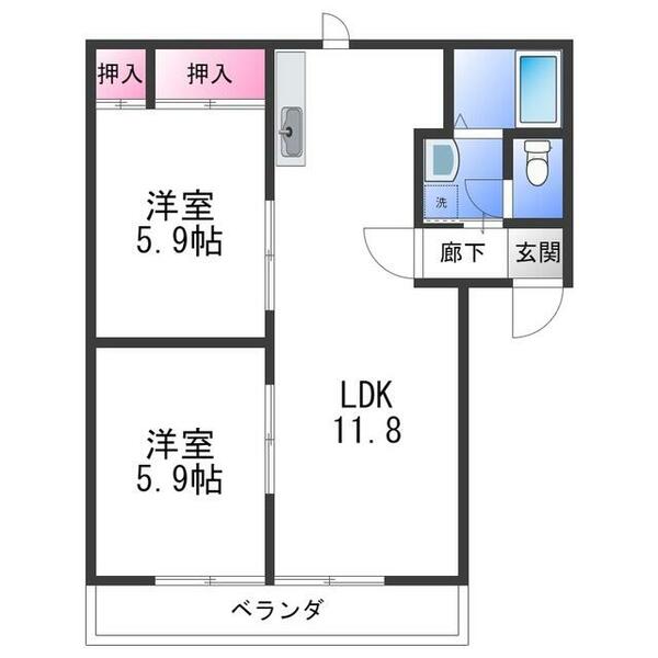 パーミーハイツ｜大阪府岸和田市池尻町(賃貸アパート2LDK・1階・50.54㎡)の写真 その2