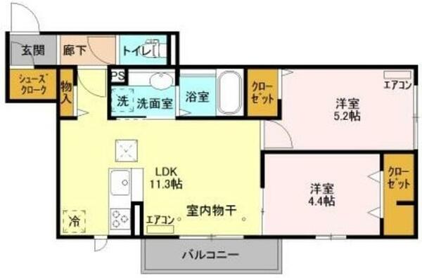 グランツ｜千葉県柏市大室１丁目(賃貸アパート2LDK・1階・49.32㎡)の写真 その2