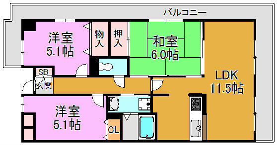 プランテーム吉田｜大阪府東大阪市中新開１丁目(賃貸マンション3LDK・6階・66.00㎡)の写真 その2