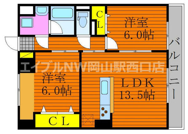 グランスクエア岡山駅西｜岡山県岡山市北区昭和町(賃貸マンション2LDK・6階・61.20㎡)の写真 その2