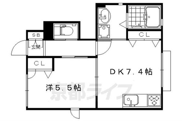 京都府京都市右京区梅津北町(賃貸アパート1DK・1階・36.36㎡)の写真 その2