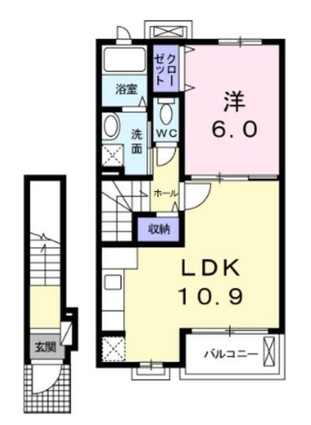 エレガンス｜千葉県船橋市上山町１丁目(賃貸アパート1LDK・2階・44.39㎡)の写真 その2