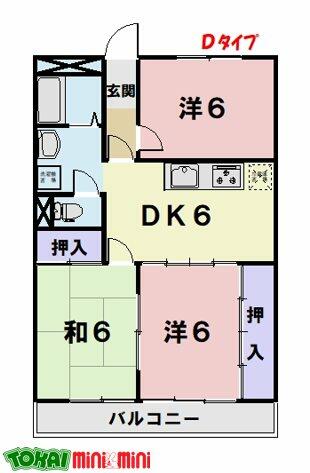 エスポア２１ 307｜三重県松阪市外五曲町(賃貸マンション3DK・3階・56.00㎡)の写真 その2