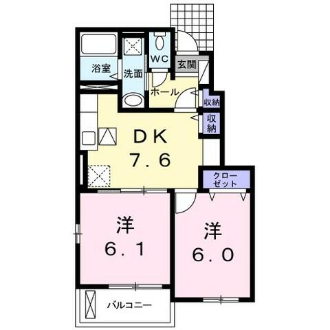 ユニゾン　Ｂ 104｜大分県中津市大字上宮永(賃貸アパート2DK・1階・45.89㎡)の写真 その2