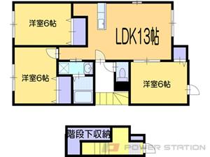 イーストスリーヒルズ｜北海道岩見沢市日の出北１丁目(賃貸アパート3LDK・2階・74.13㎡)の写真 その2