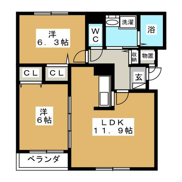 シンフォニアⅠ｜北海道札幌市北区東茨戸一条３丁目(賃貸アパート2LDK・2階・55.28㎡)の写真 その2