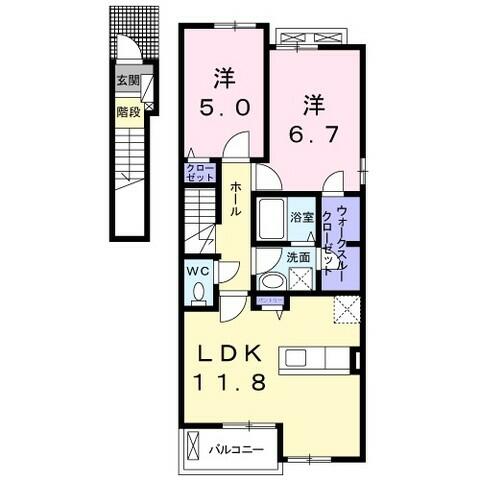 プロムナード・メゾン１ 201｜大分県大分市三川上４丁目(賃貸アパート2LDK・2階・58.63㎡)の写真 その2