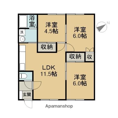 ココリナ｜北海道滝川市本町１丁目(賃貸アパート3LDK・2階・59.60㎡)の写真 その2