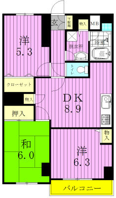 パインツリーコート 303｜千葉県松戸市上本郷(賃貸マンション3DK・3階・64.81㎡)の写真 その2