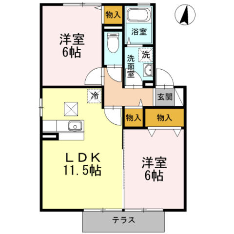 ウィステリア　Ａ棟 102｜大分県大分市高松２丁目(賃貸アパート2LDK・1階・53.76㎡)の写真 その2