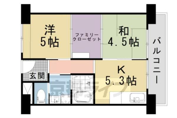 山科市営住宅３棟 764｜京都府京都市山科区西野様子見町(賃貸マンション2DK・7階・39.60㎡)の写真 その2