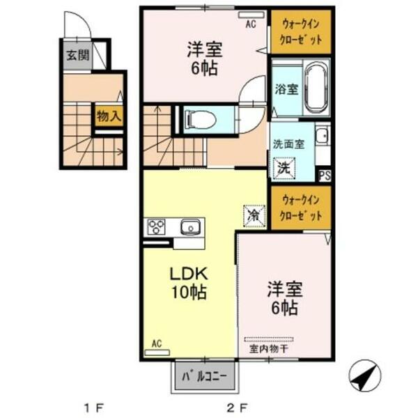 新潟県新発田市中曽根町３丁目(賃貸アパート2LDK・2階・61.23㎡)の写真 その2