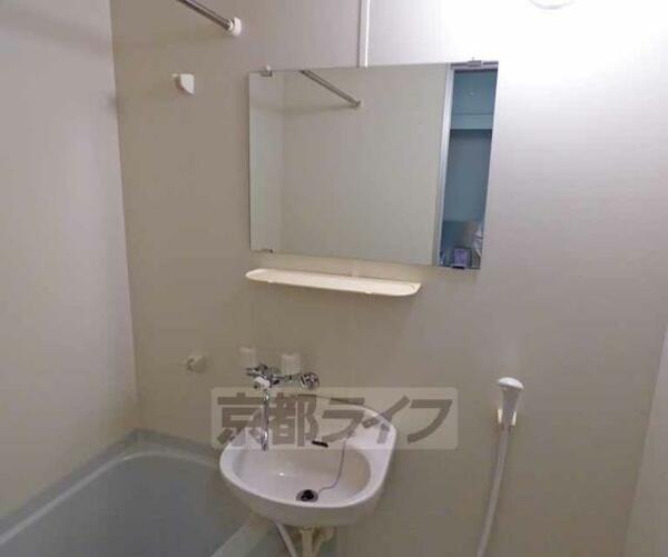 画像7:大きな鏡の付いた洗面台です。