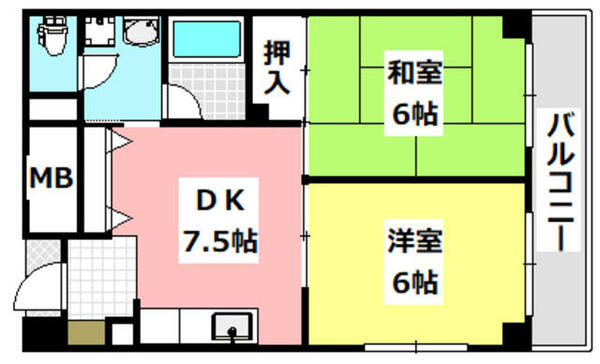 サンピア南茨木 211｜大阪府茨木市丑寅１丁目(賃貸マンション2DK・2階・45.00㎡)の写真 その2