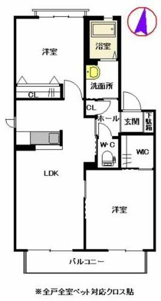 メゾン　フロレアーレ　　　　Ｂ棟 B0202｜福岡県古賀市今の庄１丁目(賃貸アパート2LDK・2階・54.78㎡)の写真 その2