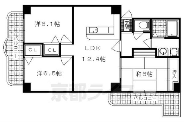 こすもす館 3-A｜京都府京都市山科区東野片下リ町(賃貸マンション3LDK・3階・67.00㎡)の写真 その2