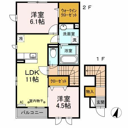 ボンジュール相模大野Ｂ 201｜神奈川県相模原市南区上鶴間本町９丁目(賃貸アパート2LDK・2階・58.22㎡)の写真 その2