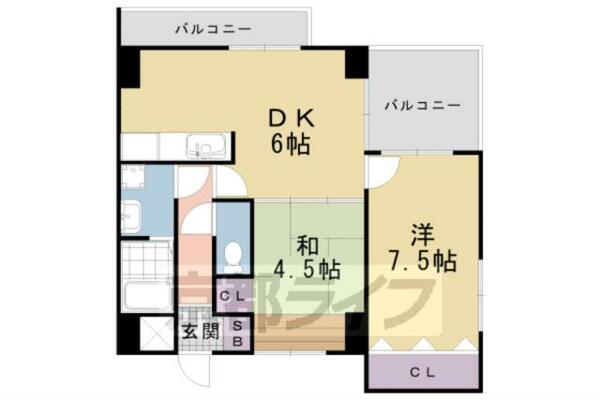 京都府京都市伏見区醍醐烏橋町(賃貸マンション2DK・3階・45.80㎡)の写真 その2