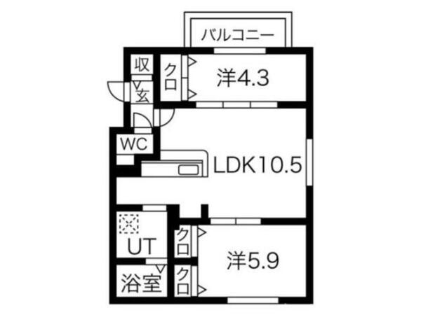 北海道札幌市中央区北二条西２１丁目(賃貸マンション2LDK・3階・45.92㎡)の写真 その2
