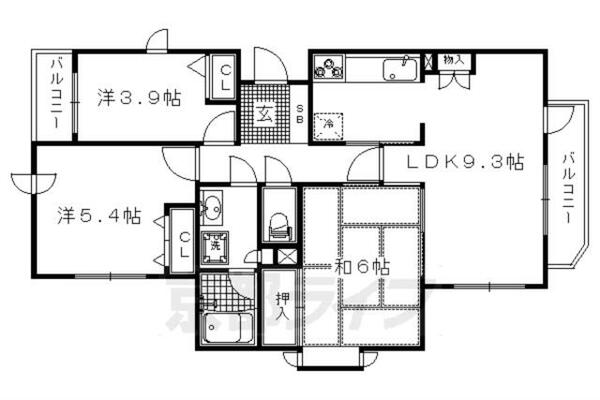 京都府京都市北区紫竹北大門町(賃貸マンション3LDK・1階・63.28㎡)の写真 その2