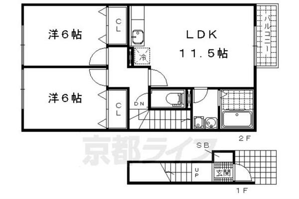 タトゥーイン 205｜滋賀県大津市下阪本６丁目(賃貸アパート2LDK・2階・57.95㎡)の写真 その2