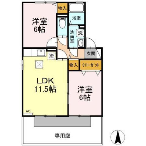 エントピア余戸２ B102｜愛媛県松山市余戸南５丁目(賃貸アパート2LDK・1階・53.84㎡)の写真 その2