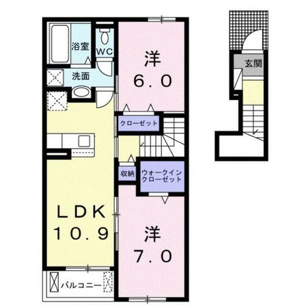 グランド　ラインＢ｜福岡県八女市蒲原(賃貸アパート2LDK・2階・58.67㎡)の写真 その2