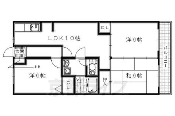 京都府城陽市平川茶屋裏(賃貸マンション3LDK・3階・59.08㎡)の写真 その2