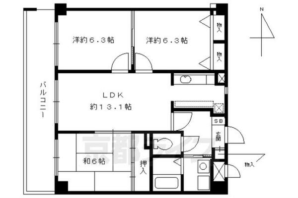 ティファール 302｜京都府京都市下京区油小路通四条下る石井筒町(賃貸マンション3LDK・3階・69.08㎡)の写真 その2