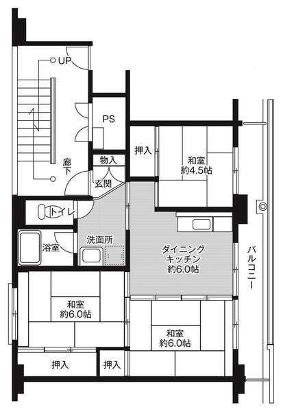 ビレッジハウス足利朝倉２号棟 0402｜栃木県足利市朝倉町(賃貸マンション3DK・4階・53.08㎡)の写真 その2