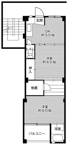 ビレッジハウス大輪１号棟 0203｜愛知県小牧市小牧１丁目(賃貸マンション2DK・2階・40.58㎡)の写真 その2