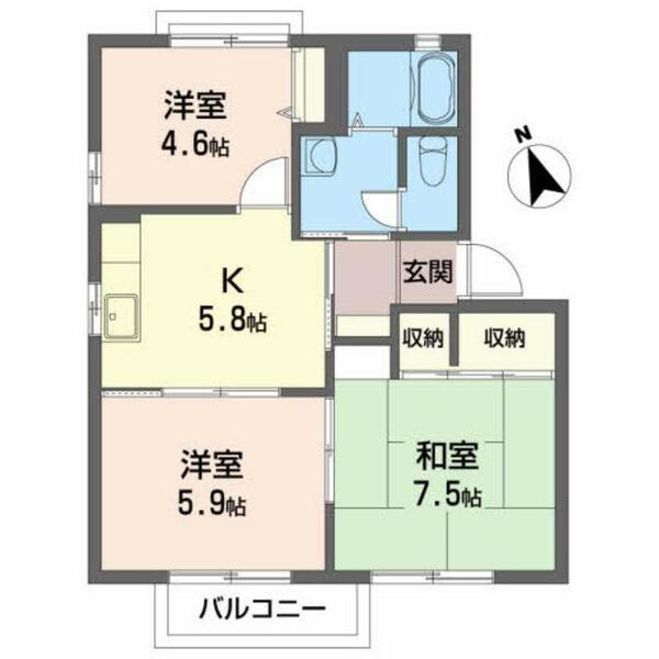 ソレアード　Ｃ 102｜福島県いわき市平南白土字八ツ坂(賃貸アパート3K・1階・50.80㎡)の写真 その2