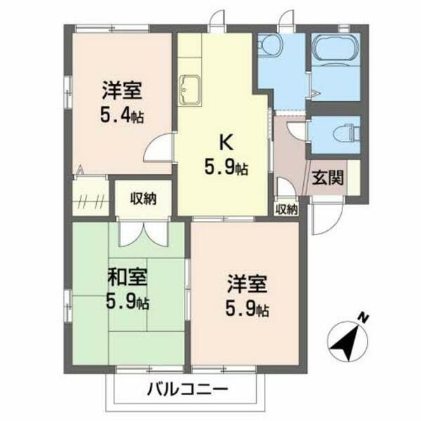 メゾン．ド．エム　Ｂ 201｜福島県いわき市内郷御厩町２丁目(賃貸アパート3K・2階・50.70㎡)の写真 その2