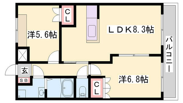 兵庫県加古川市野口町二屋(賃貸アパート2LDK・1階・54.55㎡)の写真 その2