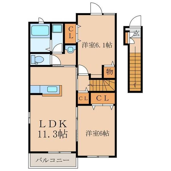 パールＦ・Ⅰ｜鹿児島県鹿屋市打馬１丁目(賃貸アパート2LDK・2階・57.07㎡)の写真 その2