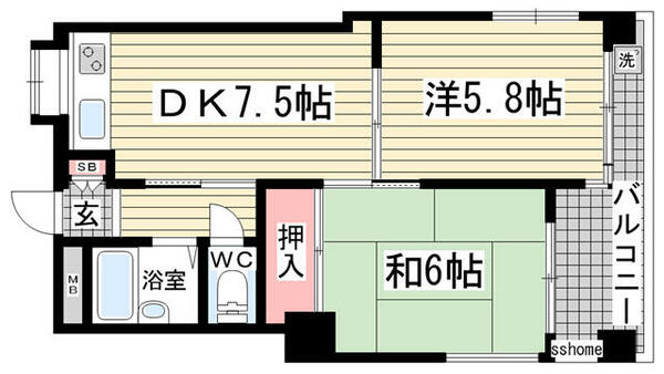 ラ・セーヌ六甲 306｜兵庫県神戸市灘区篠原南町２丁目(賃貸マンション2DK・3階・41.58㎡)の写真 その2