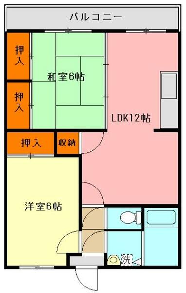 ドリームマンション優｜福岡県直方市大字山部(賃貸マンション2LDK・2階・59.24㎡)の写真 その2