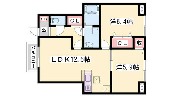 メゾンジェルメ 103｜兵庫県姫路市勝原区山戸(賃貸アパート2LDK・1階・57.01㎡)の写真 その2