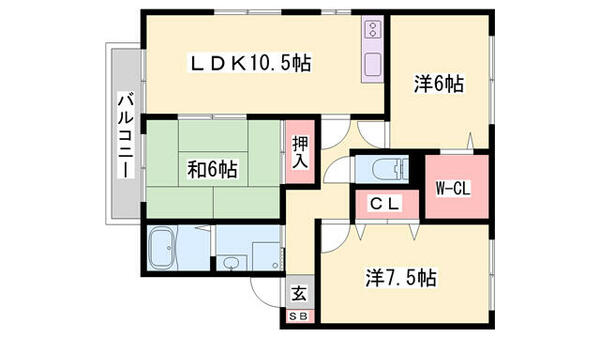 ガーデンビュー北在家 201｜兵庫県加古川市加古川町北在家(賃貸アパート3LDK・2階・70.16㎡)の写真 その2