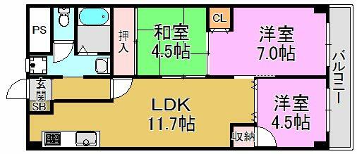 第２大原マンション｜大阪府東大阪市西堤本通東２丁目(賃貸マンション3LDK・6階・60.00㎡)の写真 その2