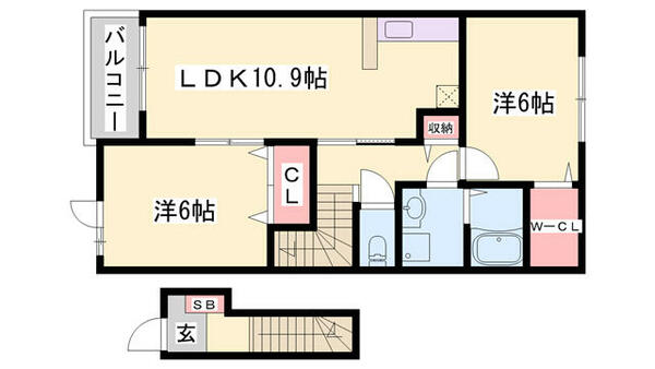 兵庫県高砂市曽根町(賃貸アパート2LDK・2階・57.21㎡)の写真 その2