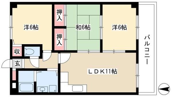 ハイム御器所 3B｜愛知県名古屋市昭和区御器所１丁目(賃貸マンション3LDK・3階・65.76㎡)の写真 その2