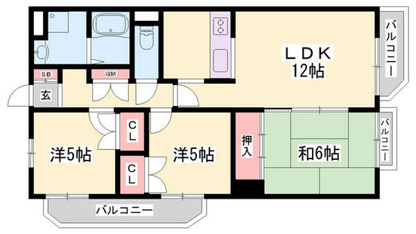 キャッスルコートイワキ 401｜兵庫県加古川市別府町新野辺北町４丁目(賃貸マンション3LDK・4階・65.09㎡)の写真 その2