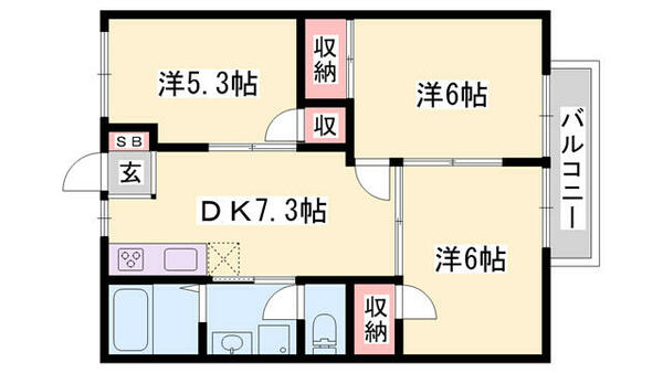 玲巧ハイツ１ 203｜兵庫県姫路市西庄(賃貸アパート3DK・2階・52.17㎡)の写真 その2