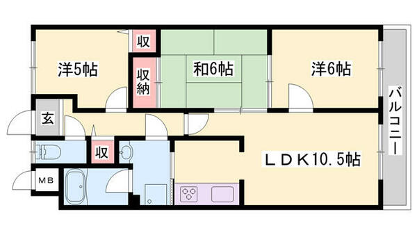 ラフェスタ大塩 703｜兵庫県姫路市大塩町(賃貸マンション3LDK・7階・61.60㎡)の写真 その2