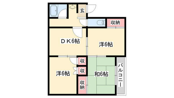 リバティーハイツ曽根Ａ棟 1-1｜兵庫県高砂市曽根町(賃貸アパート3DK・1階・54.06㎡)の写真 その2