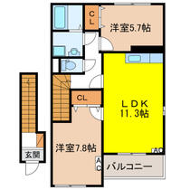 岐阜県羽島市江吉良町（賃貸アパート2LDK・2階・59.50㎡） その2