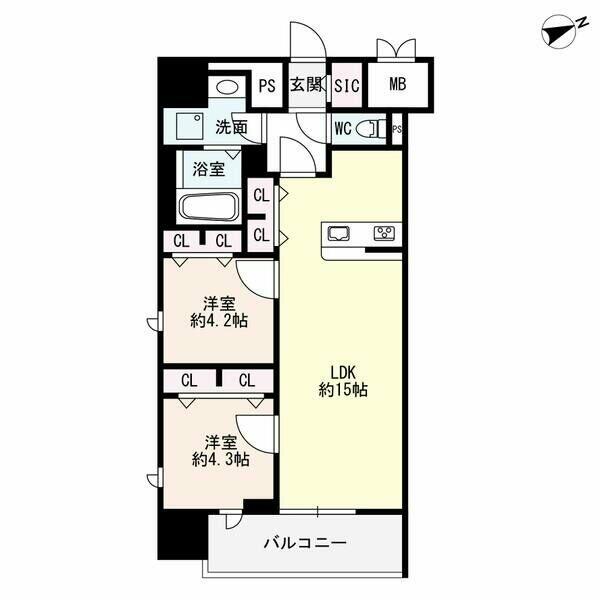 ザ・シンフォニア新栄　ＴＨＥ　ＳＩＮＦＯＮＩＡ　ＳＨＩＮＳＡＫＡＥ　 205｜愛知県名古屋市中区新栄２丁目(賃貸マンション2LDK・2階・57.85㎡)の写真 その2